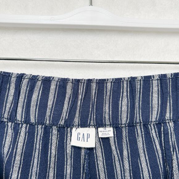 GAP Nautical‎ Striped Wide Leg Linen Pants Vacation Resort Coastal Blue White 16 - Picture 8 of 9